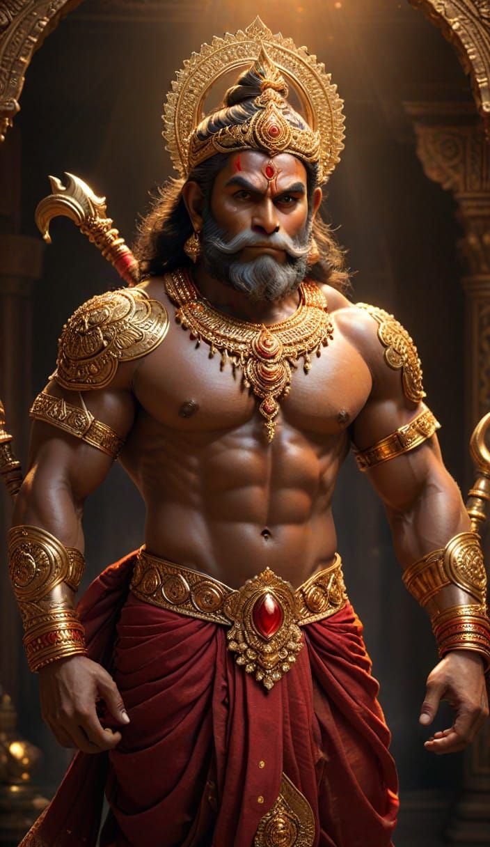 Cinematic Hanuman, Divine Strength and Power in Golden Splen...
