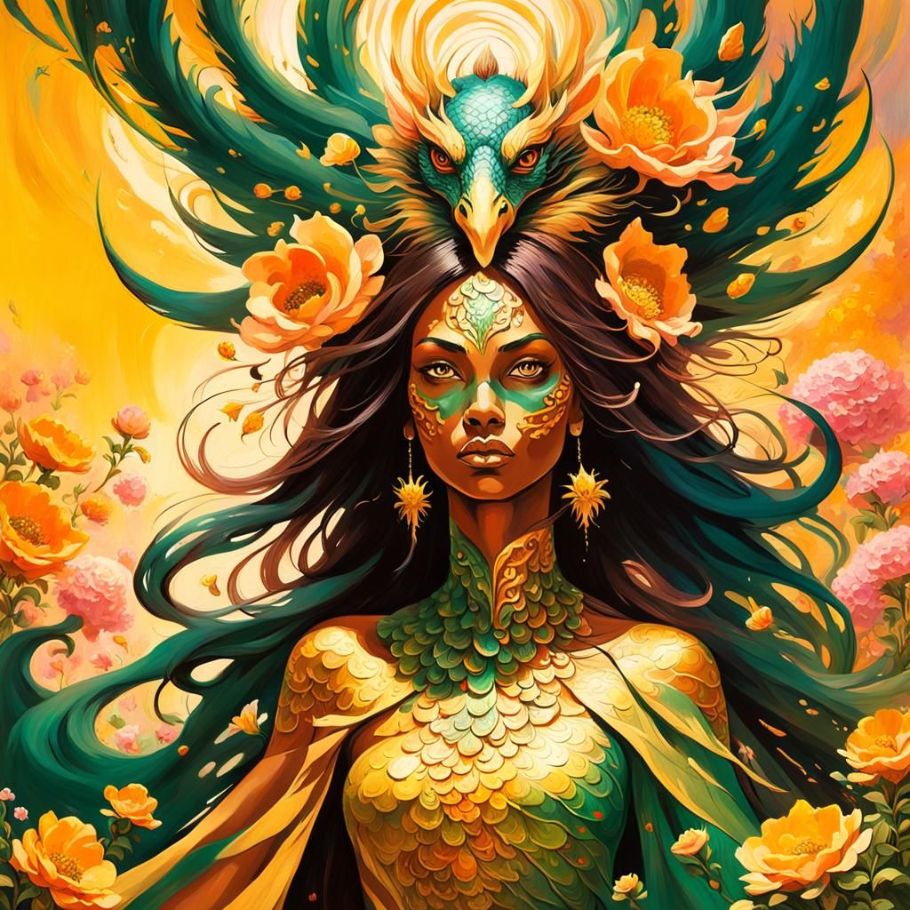 Dragon Peacock Woman in Abstract Expressionism