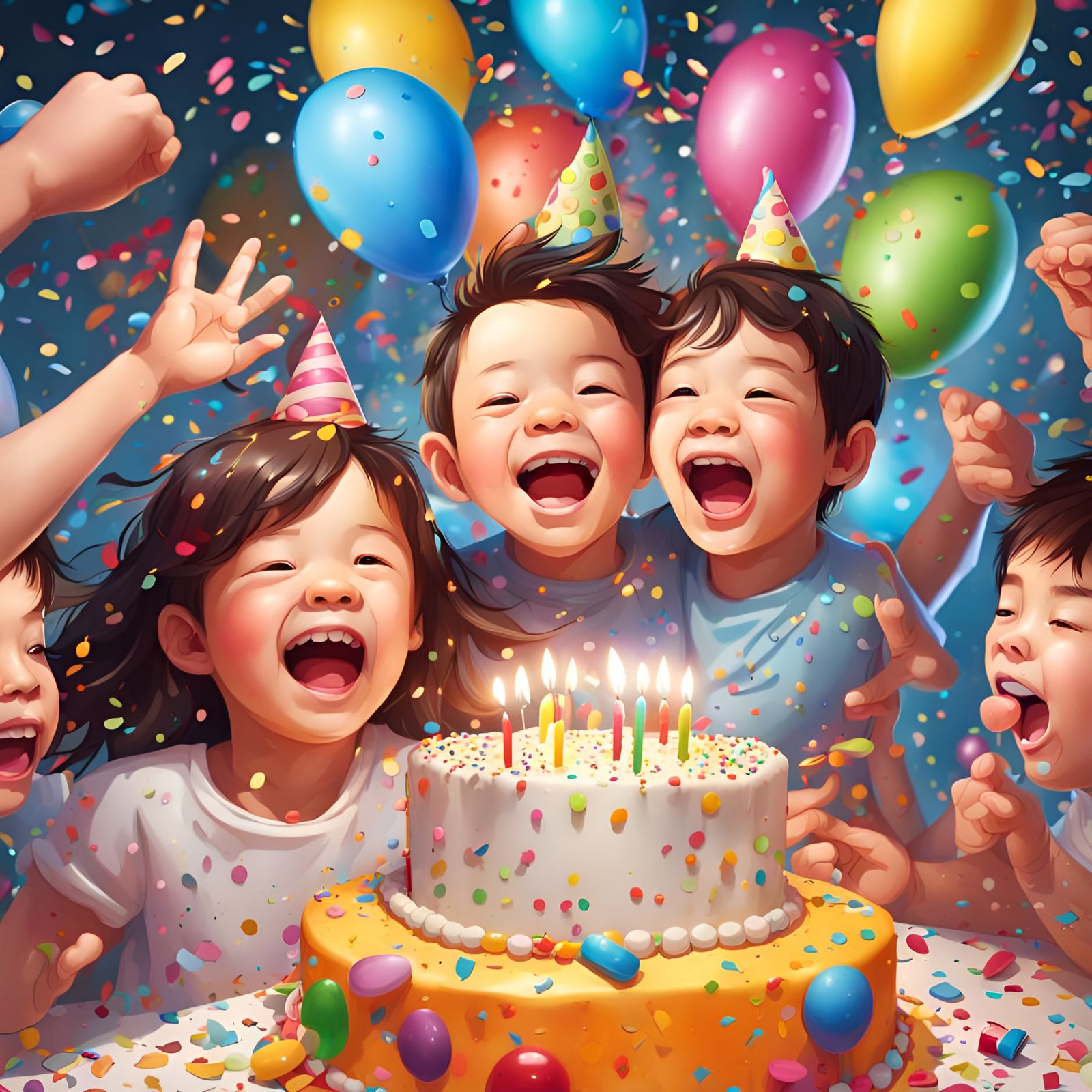 Boys and girls birthday party, happiness, joy,toys,  cake, c...