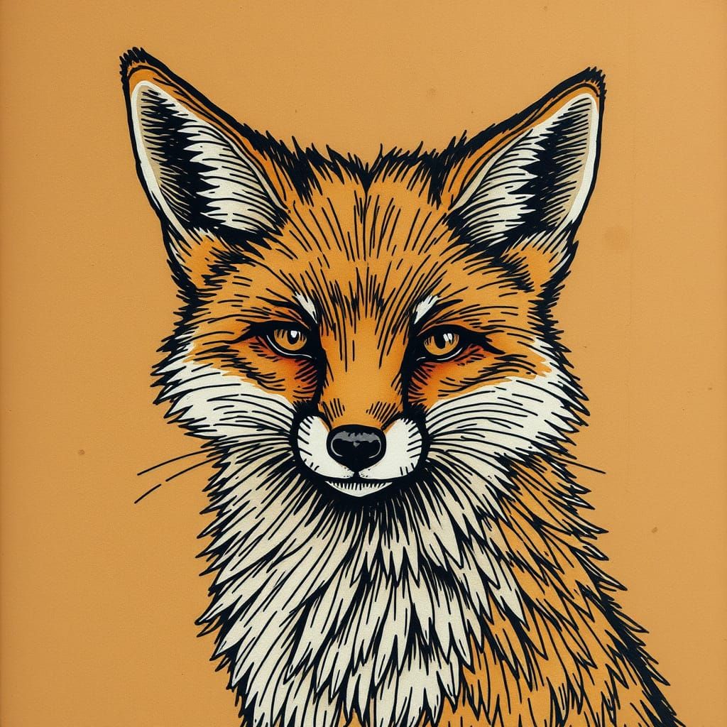 Intricate Scratch Art Portrait of a Fox