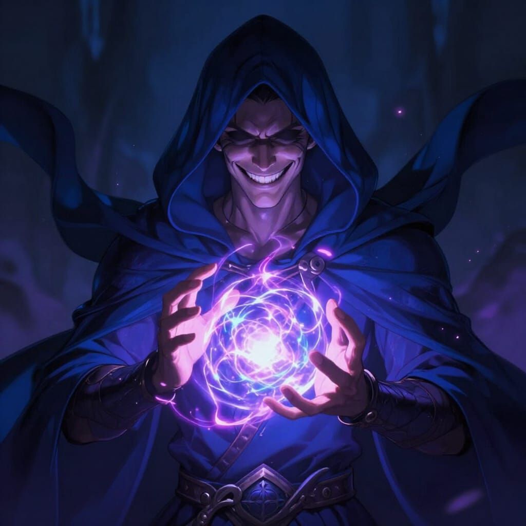 Mysterious Mage Conjures Magic Orb in Dark Fantasy Style