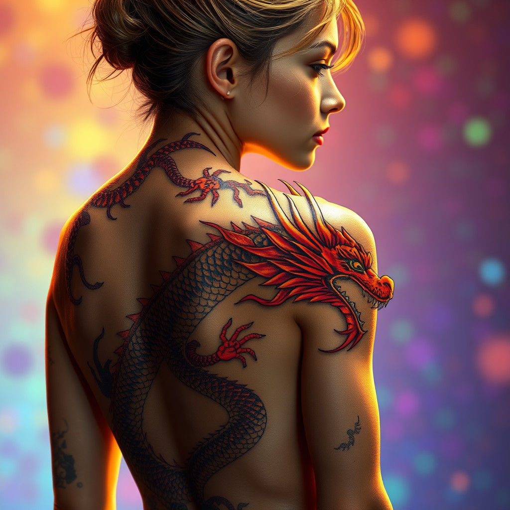 Girl with Dragon Tattoo: Hyperrealistic Concept Art