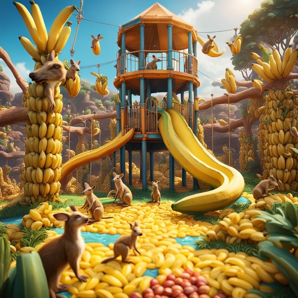 Banana Playground with Kangaroos: Fantasy Concept Art