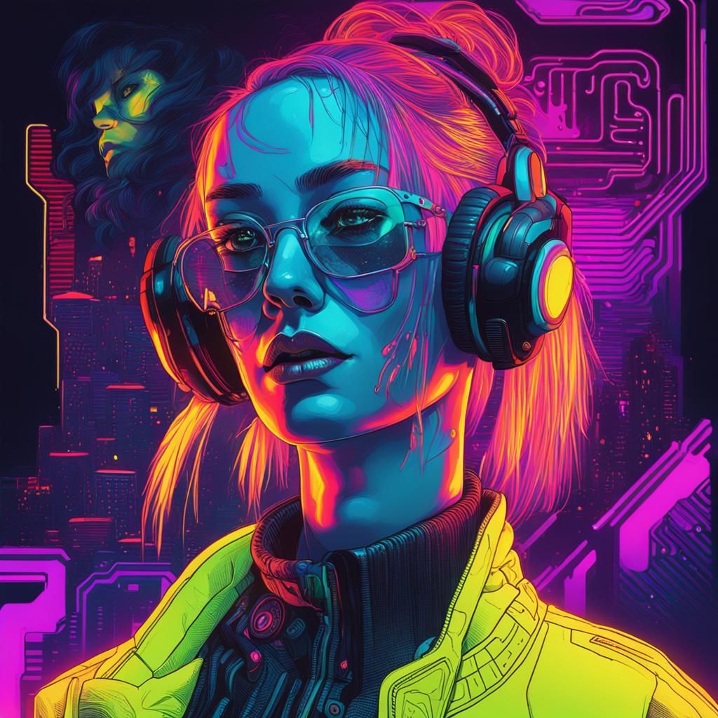 Psychedelic Portrait in Cyberpunk 2099 Style
