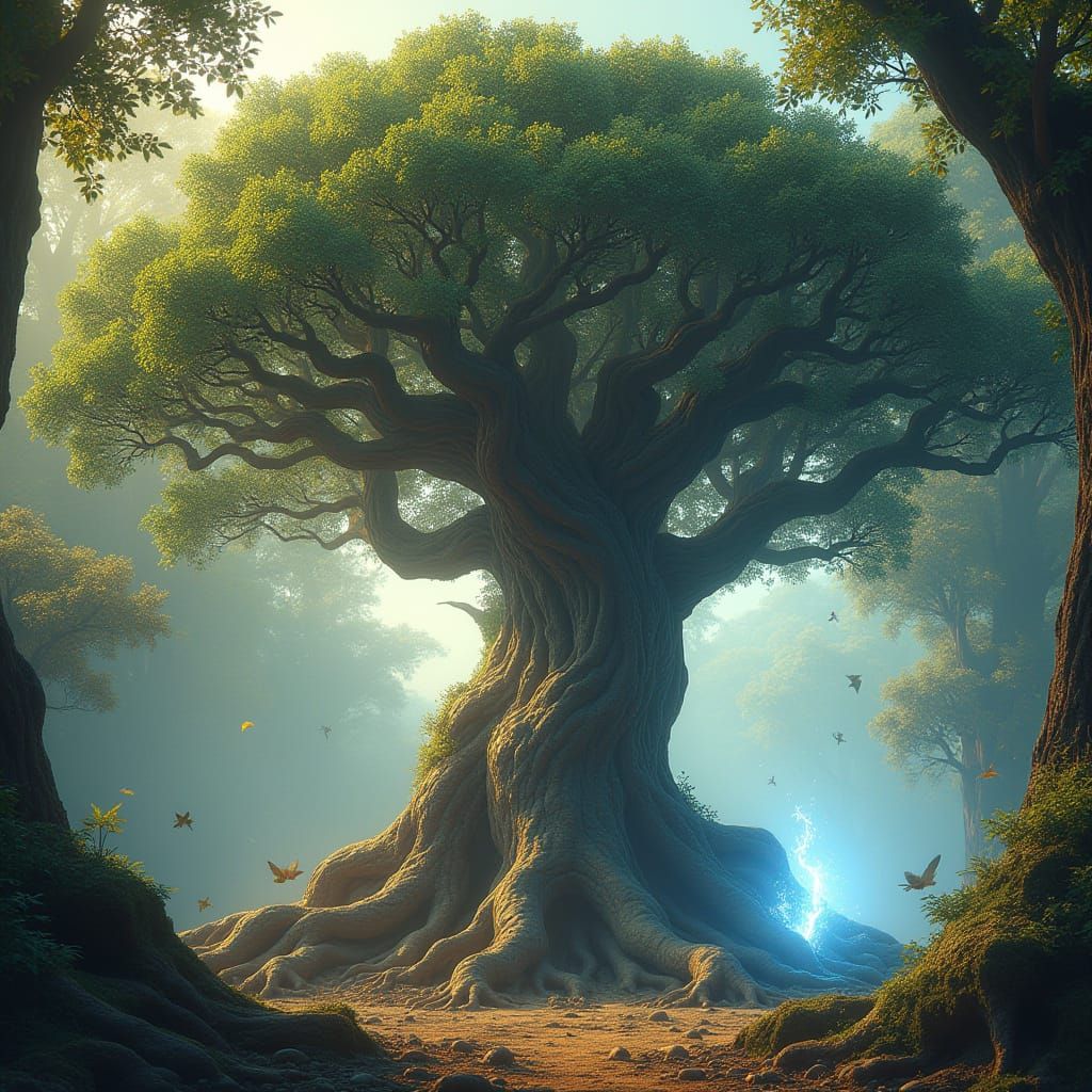Walking Fantasy Oak Tree in Mystical Forest