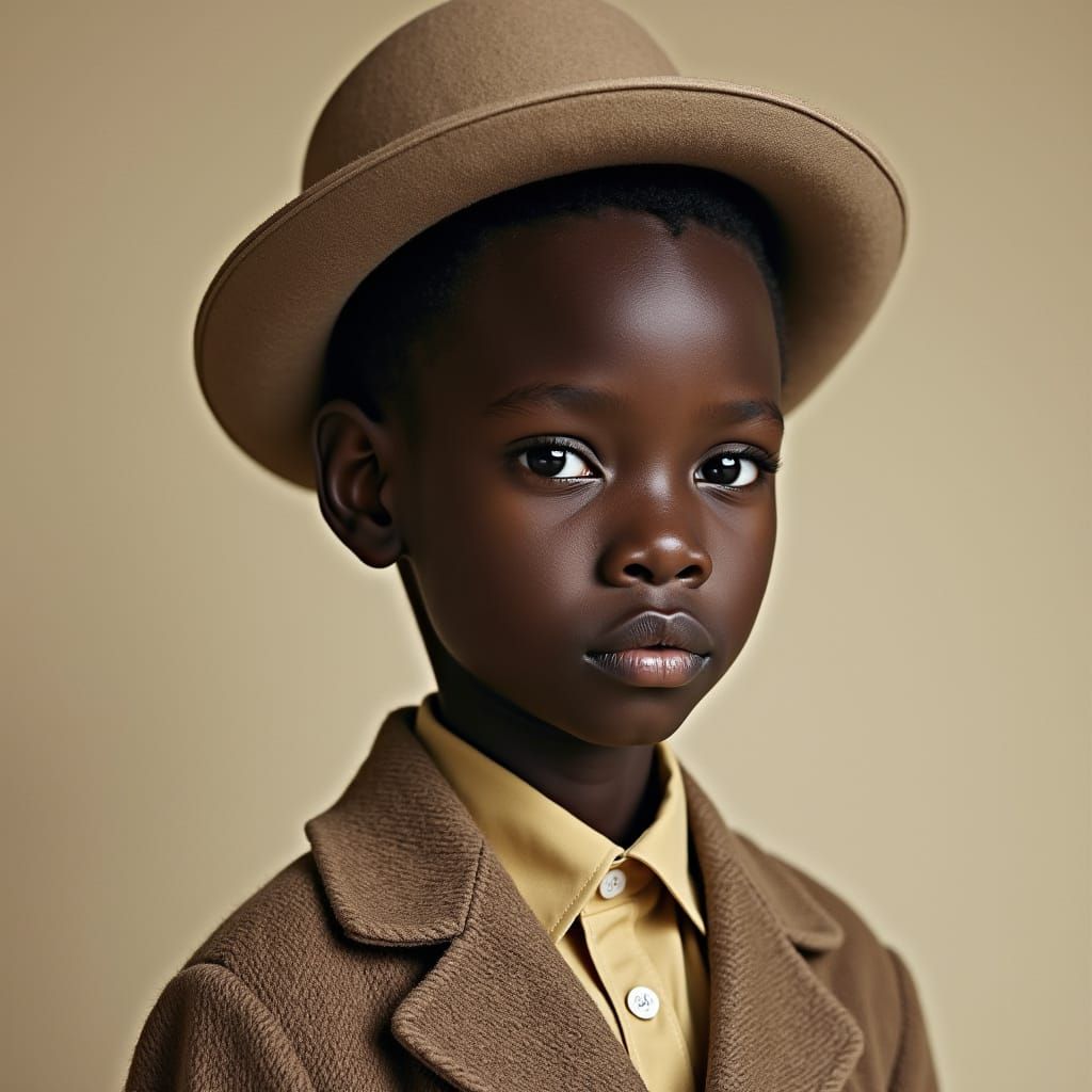 African Boy in 1940s Style Sepia Portrait