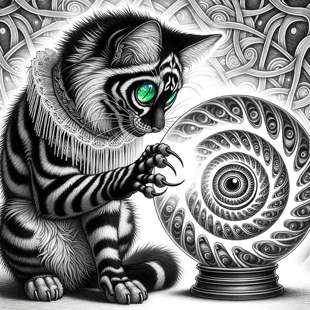 Enigmatic Cat in Haitian Style Pencil Sketch