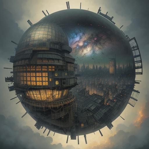 Dystopian Dome City in Ukiyo-e Style with Neon Lights