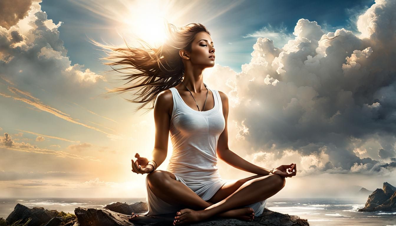 Meditating Woman in Hyperrealistic Digital Watercolor