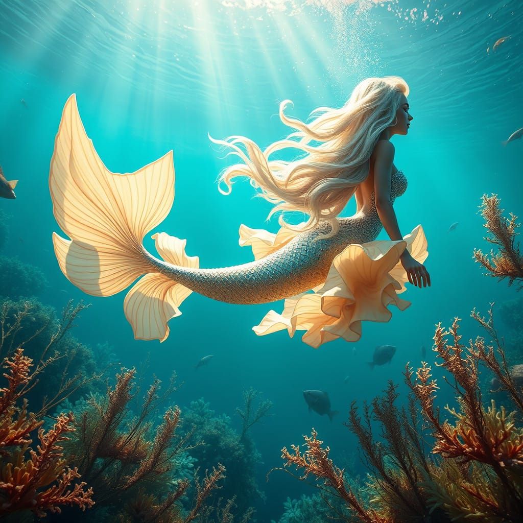 Luminous Mermaid in a Dreamlike Ocean Scene