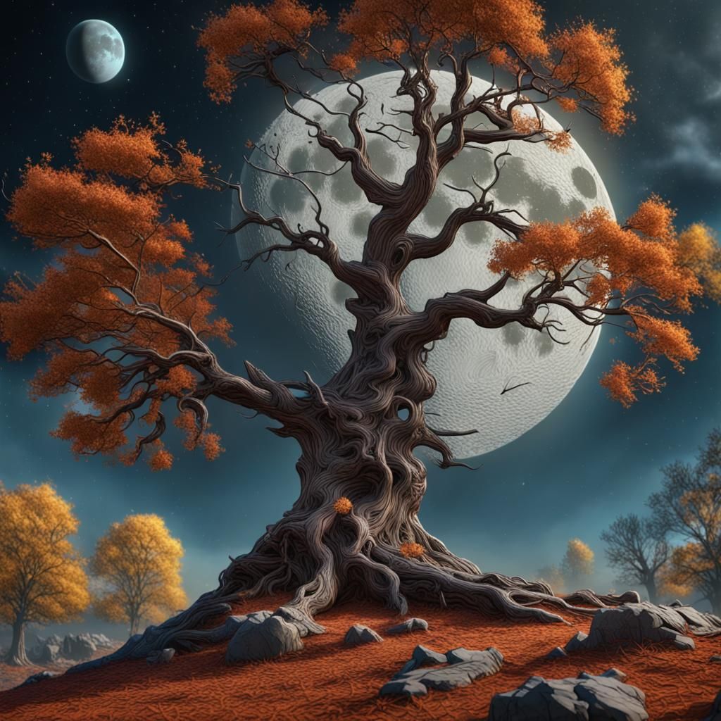 Autumn Tree on the Moon: Fantasy Concept Art