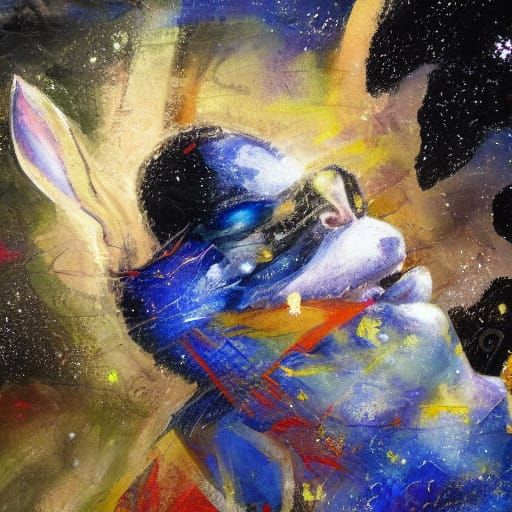 Vampire Under Starry Night in Abstract Expressionist Oil Pai...