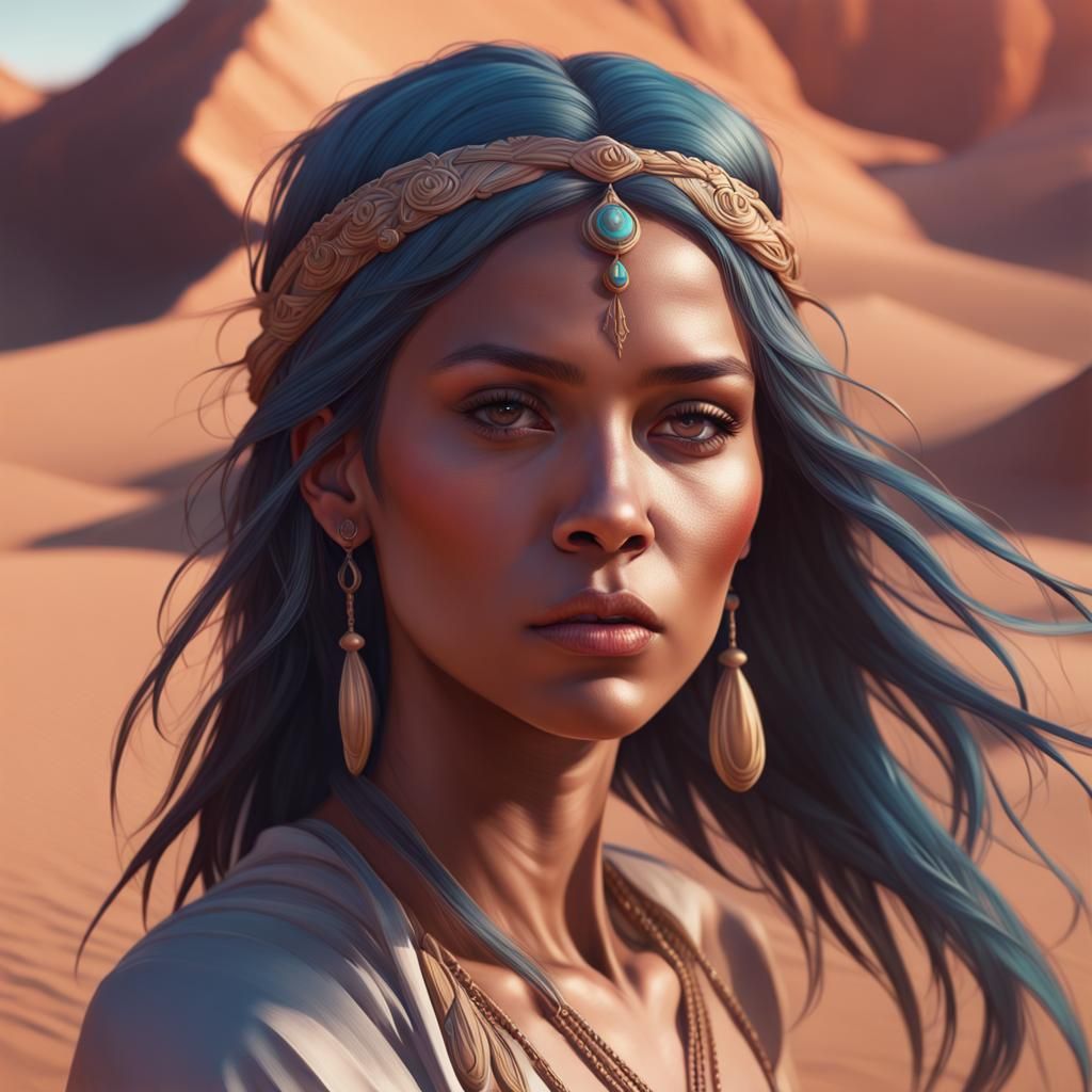 Desert Woman Portrait in Art Nouveau Style
