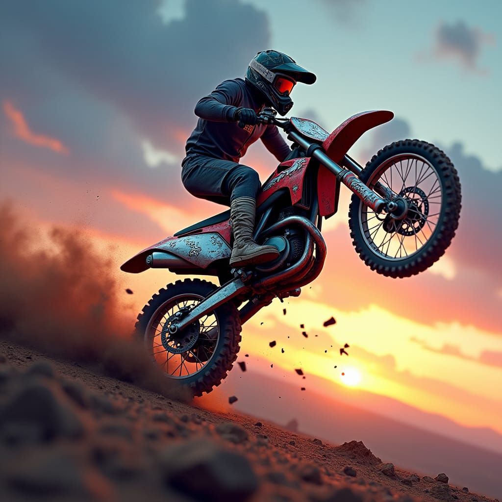 Dirt Bike Rider Airborne in Ombre Sky