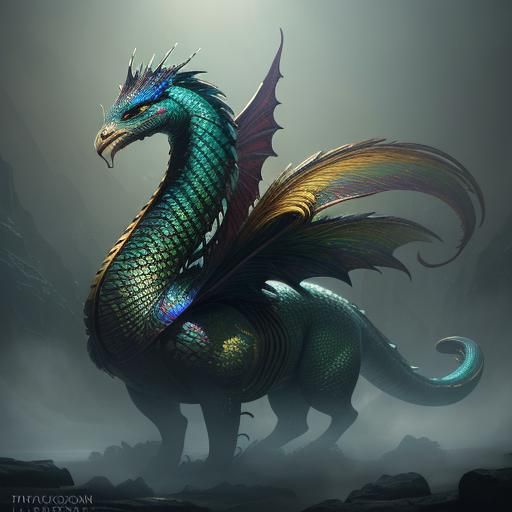 Rainbow Dragon Woman with Gold Skin, Hyperrealistic Art