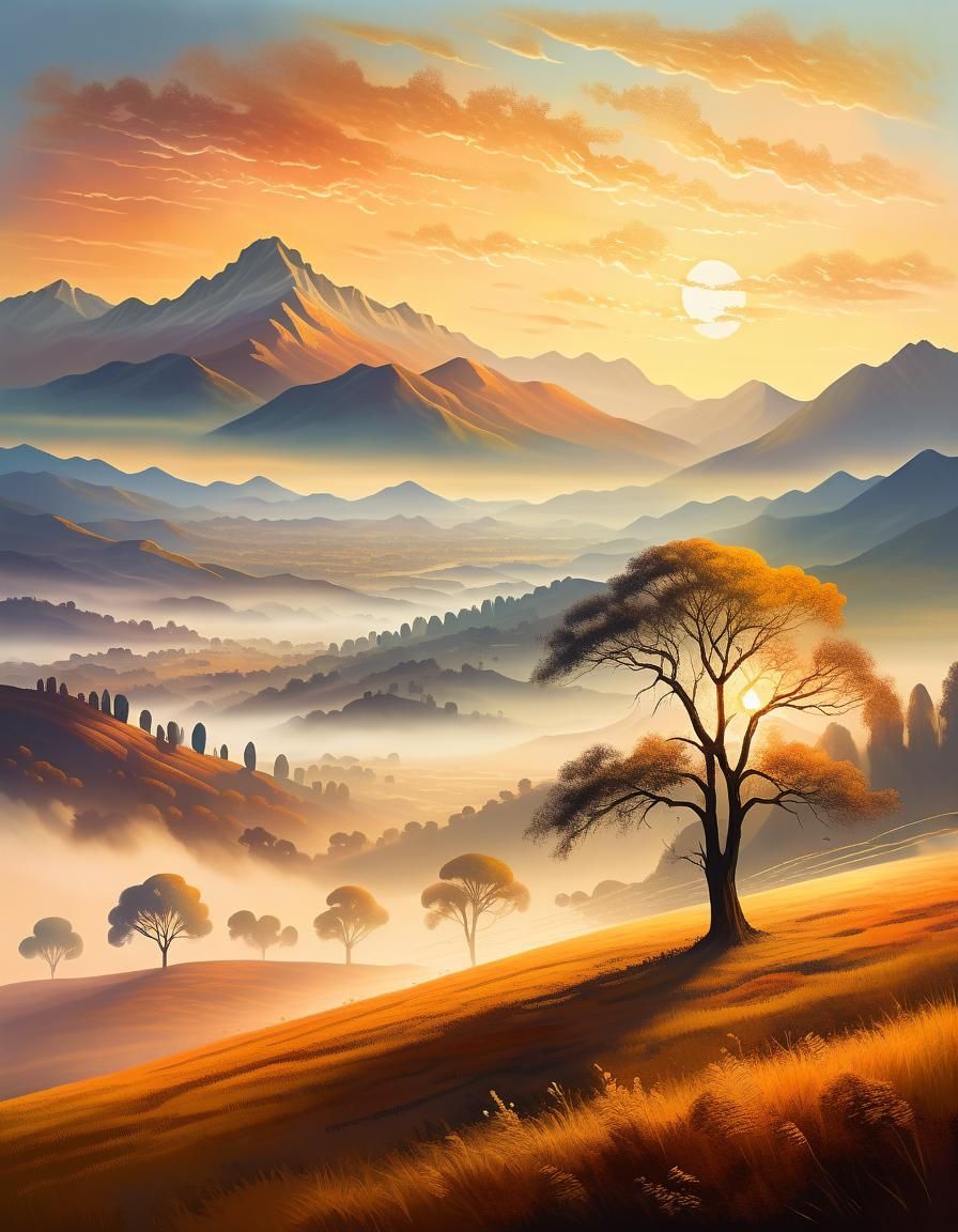 Serene Mountain Landscape at Golden Hour