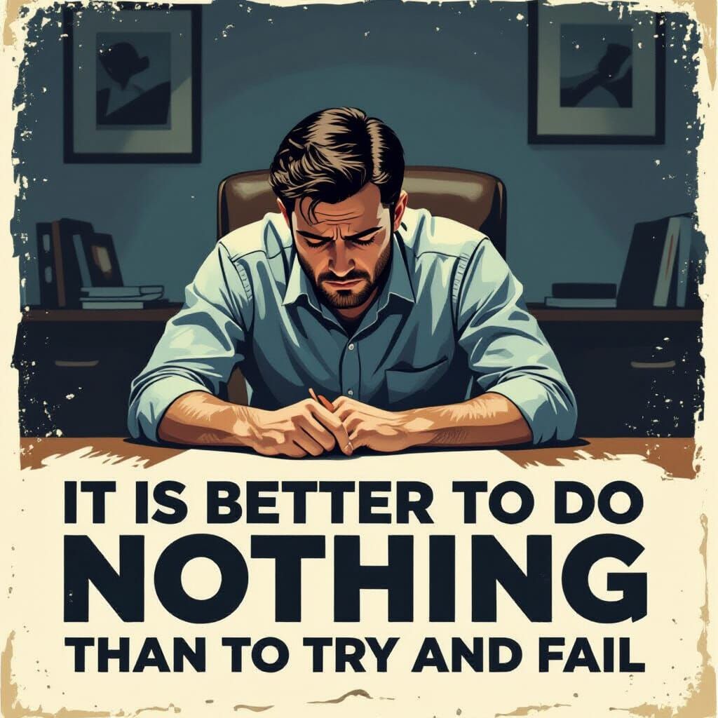 Vintage Demotivational Poster: Man Slumped Over Desk