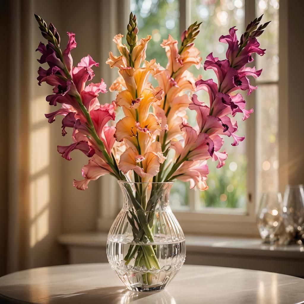 Crystal Vase of Gladiolus: Fine Art Still Life