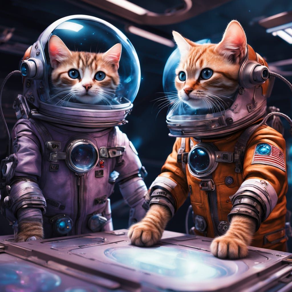 Hyperrealistic Space Cats in Futuristic Space Suits