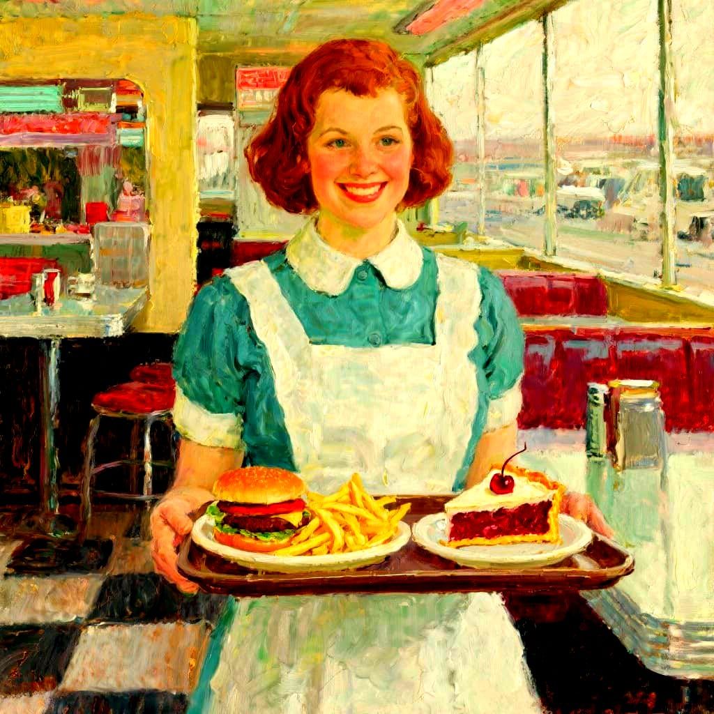 Nashville Diner Scene in Impressionistic Style