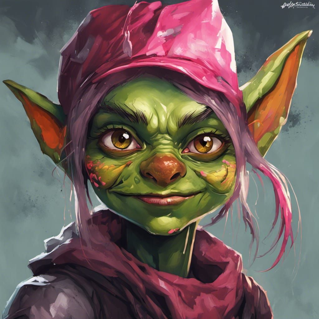 Cute Goblin Girl Portrait in Graffiti Street Art Style