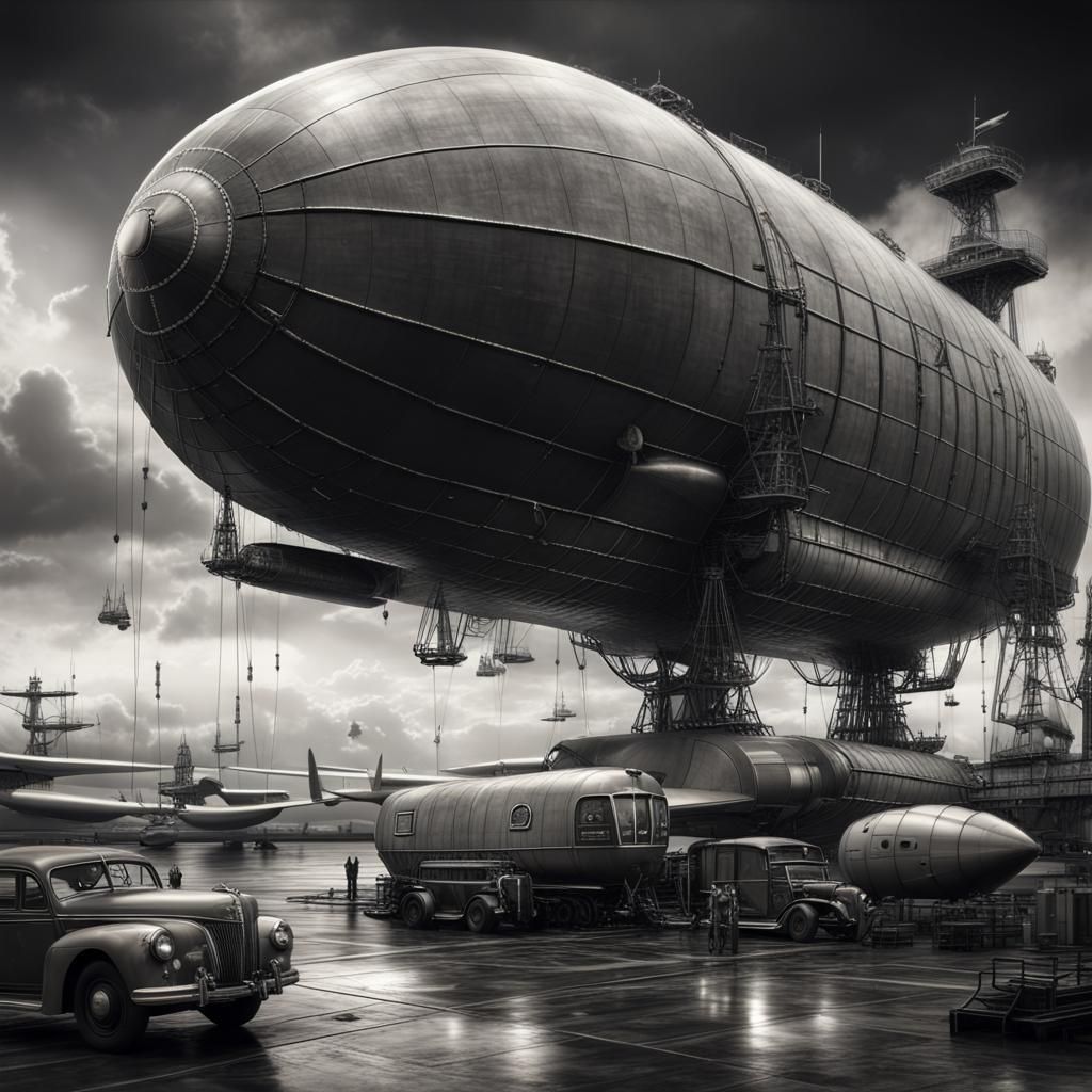 Monochrome Dirigible Station Digital Matte Painting