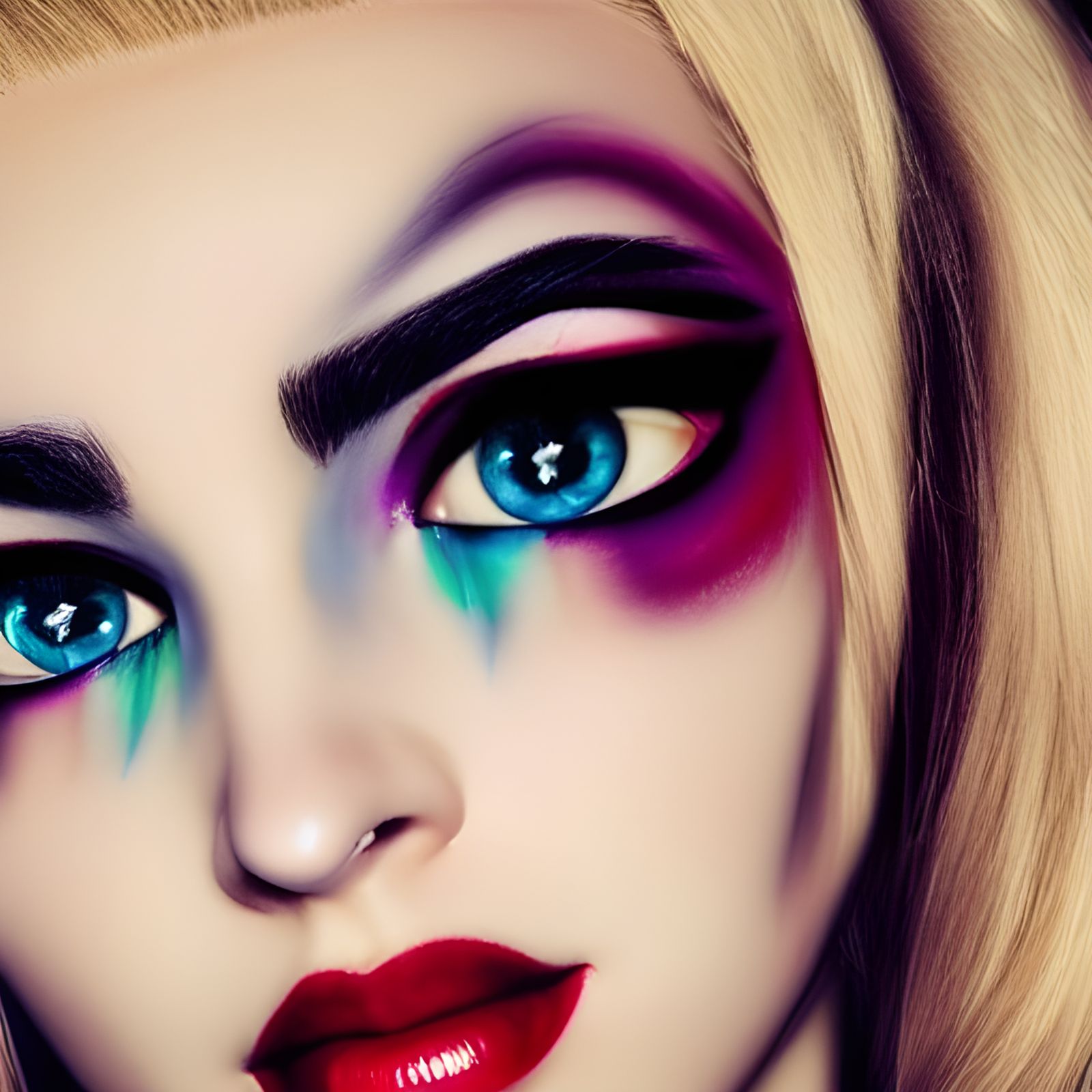 Hyperrealistic Portrait of Harley Quinn with Natural Makeup