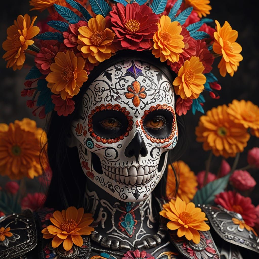Sugar Skull Warrior in Mystical Underworld