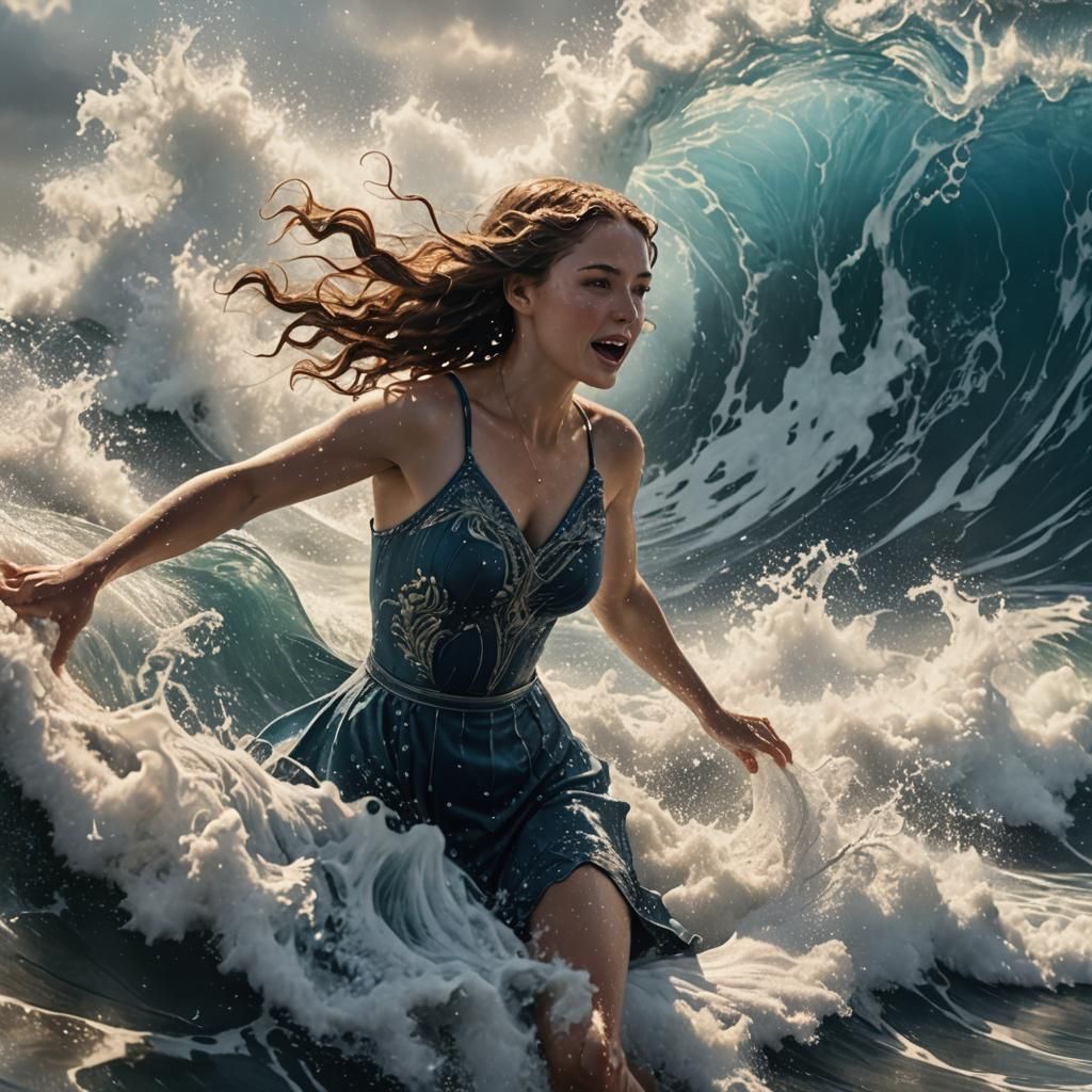 Girl in a Wave: Realistic Matte Painting