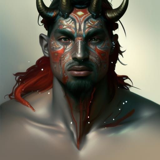 Hyperdetailed Portrait of Horned Demon Gladiator