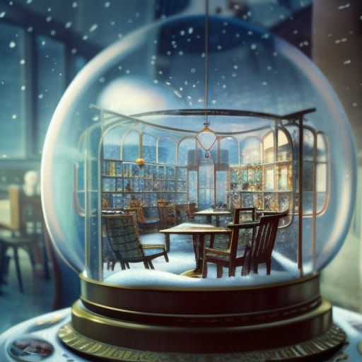 The Interior of a Cafe inside of a Snowglobe