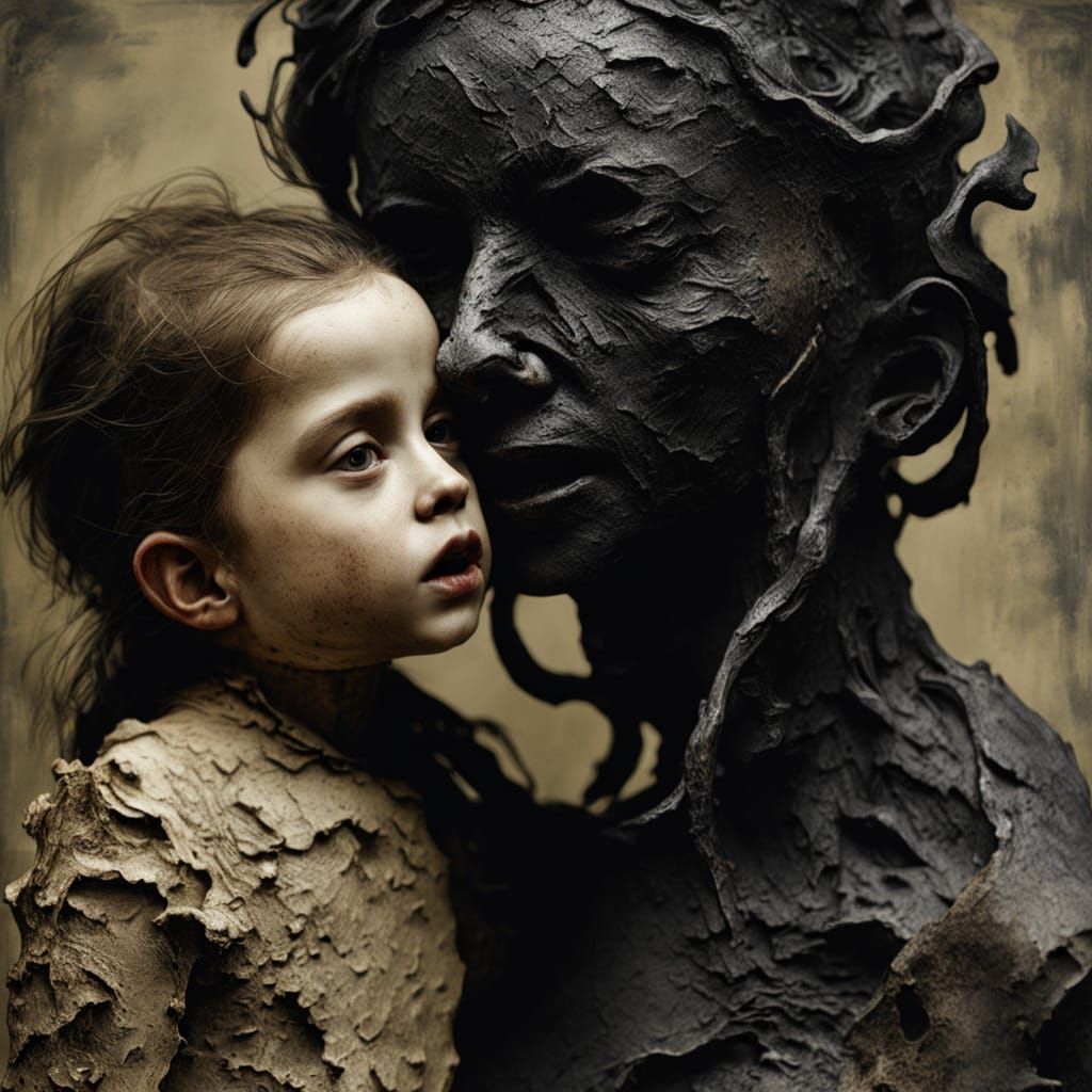 Grotesque Figure Consuming Child in Dark Expressionism