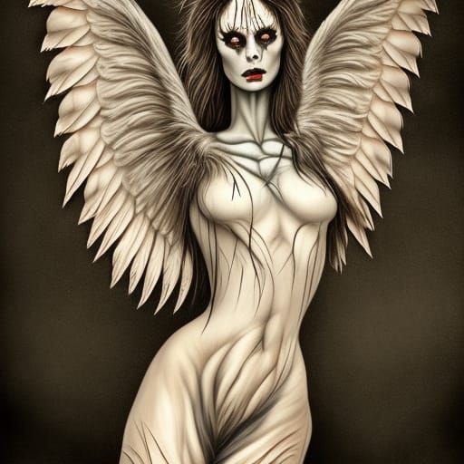 Detailed Digital Illustration of a Mythical Harpy
