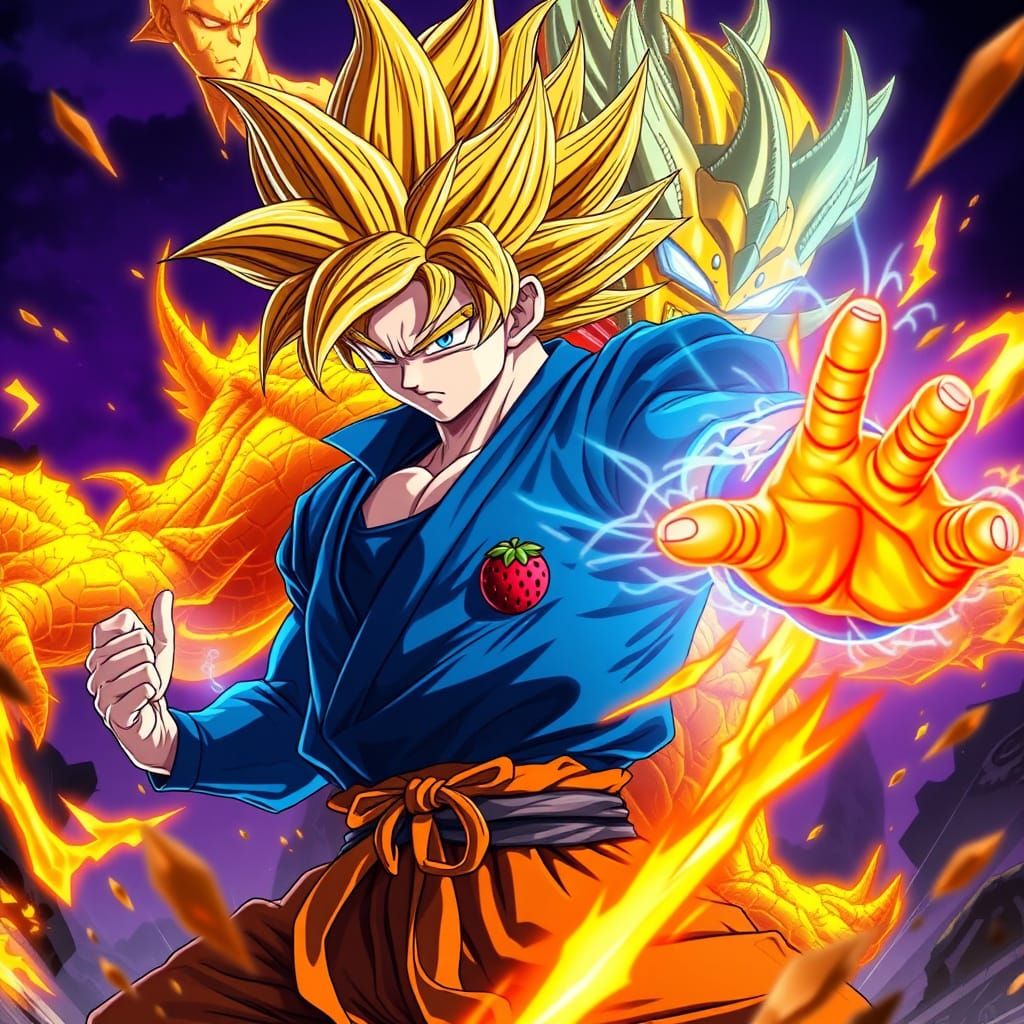 Saiyan Warrior Battles Golden Frieza in Dark Fantasy Realm