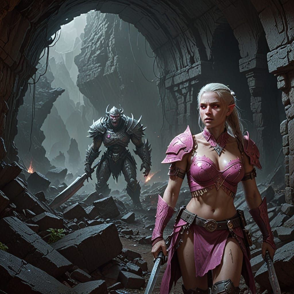 Lost Pink-Eyed Orc Wanders Underground: Digital Matte Painti...