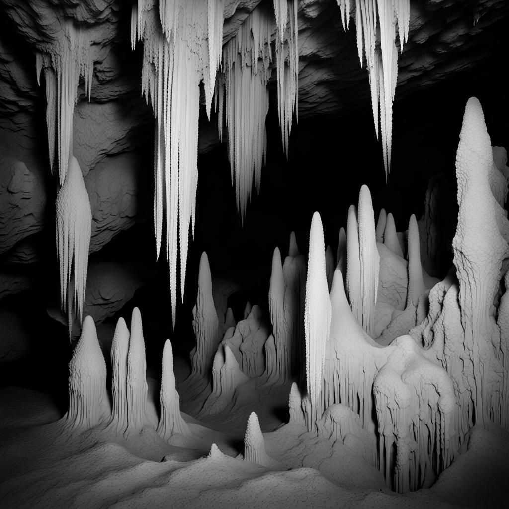 Minimalist Cave Formations: Black and White Photograph