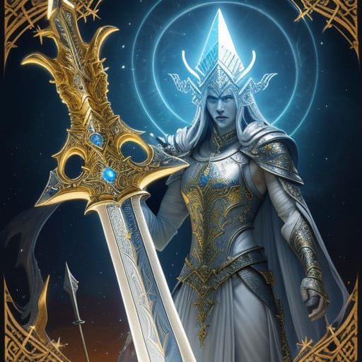 Legendary Excalibur Sword Held Aloft in Golden Hour Light