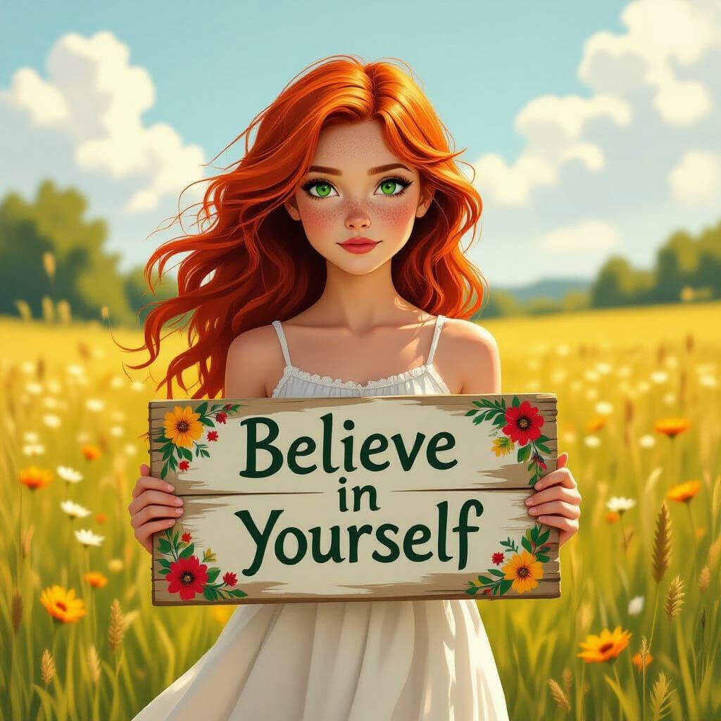 Girl in Meadow with Sign: Stalenhag, Loish, Bradley Style