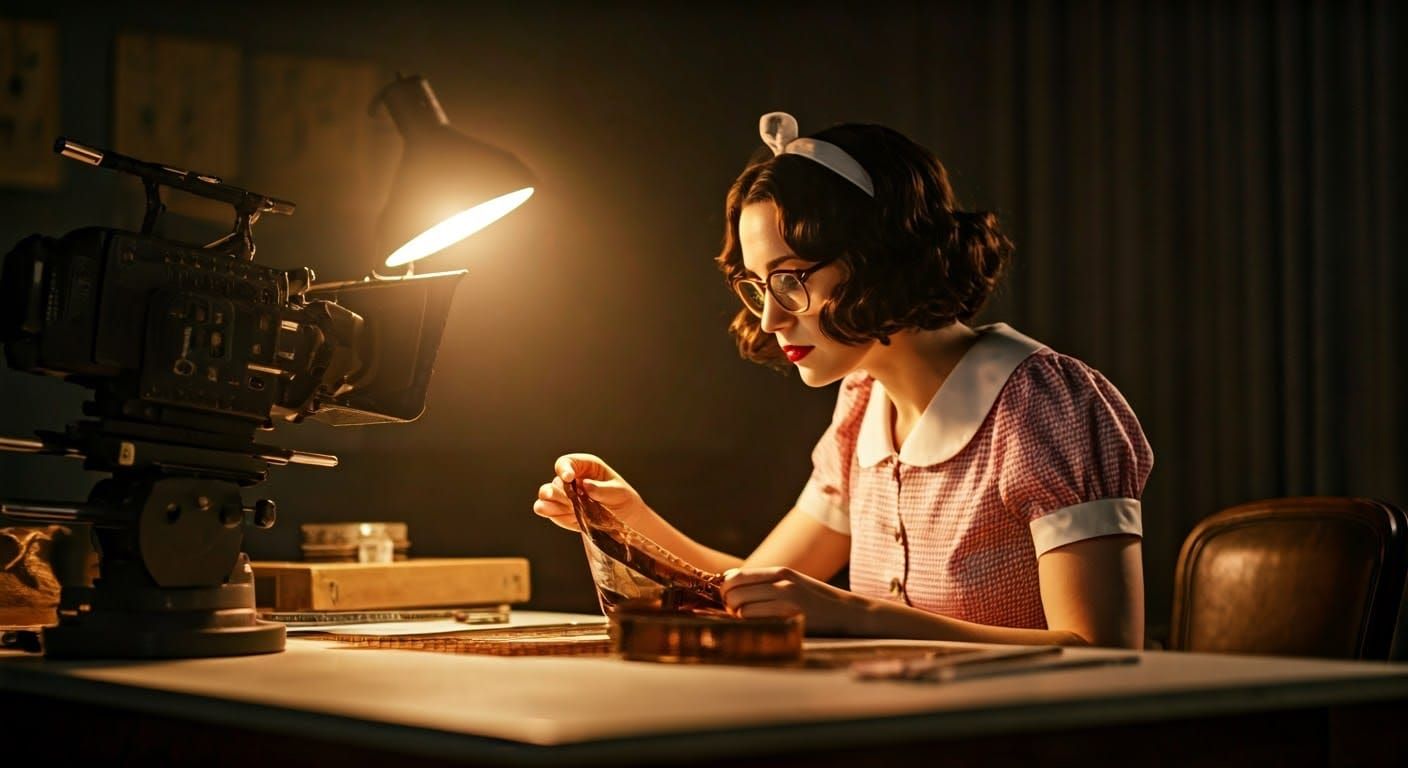 Woman Editing Film with Classic Cinematic Style