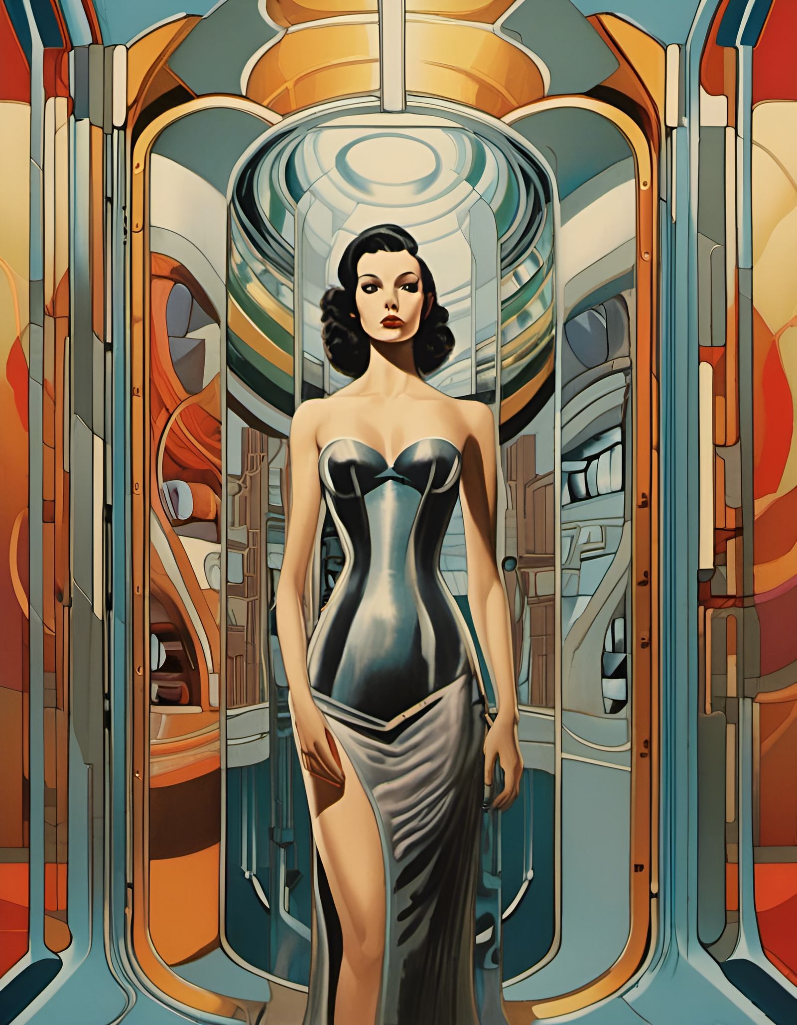 Retrofuturistic Woman with Cybernetic Enhancements