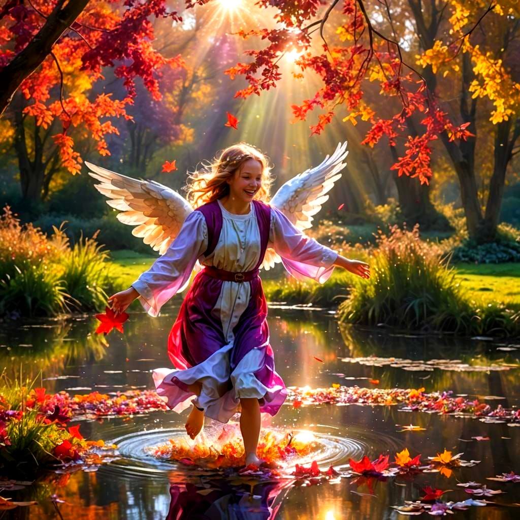Radiant Angel Praising in Autumnal Light