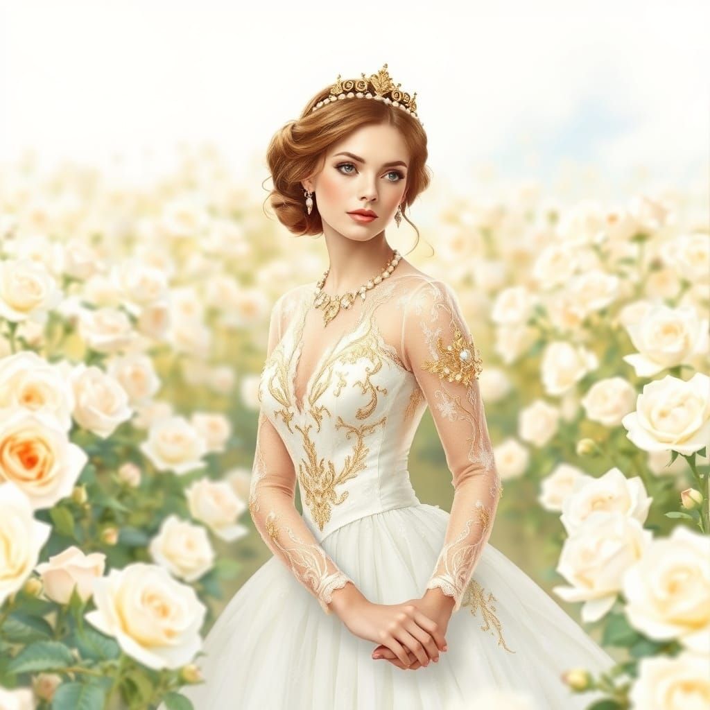 Woman in Wedding Gown in Watercolor Style