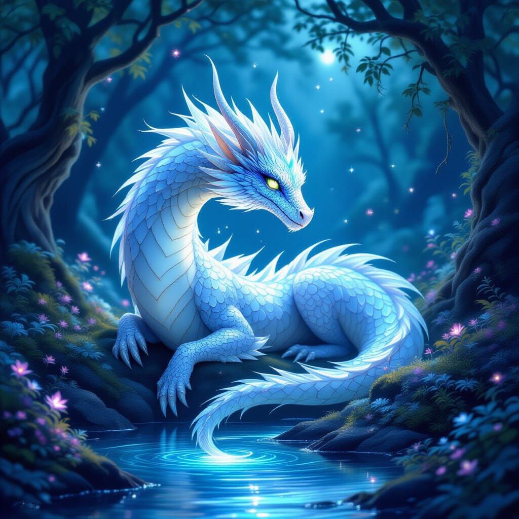 Moon Dragon in Enchanted Forest Grove