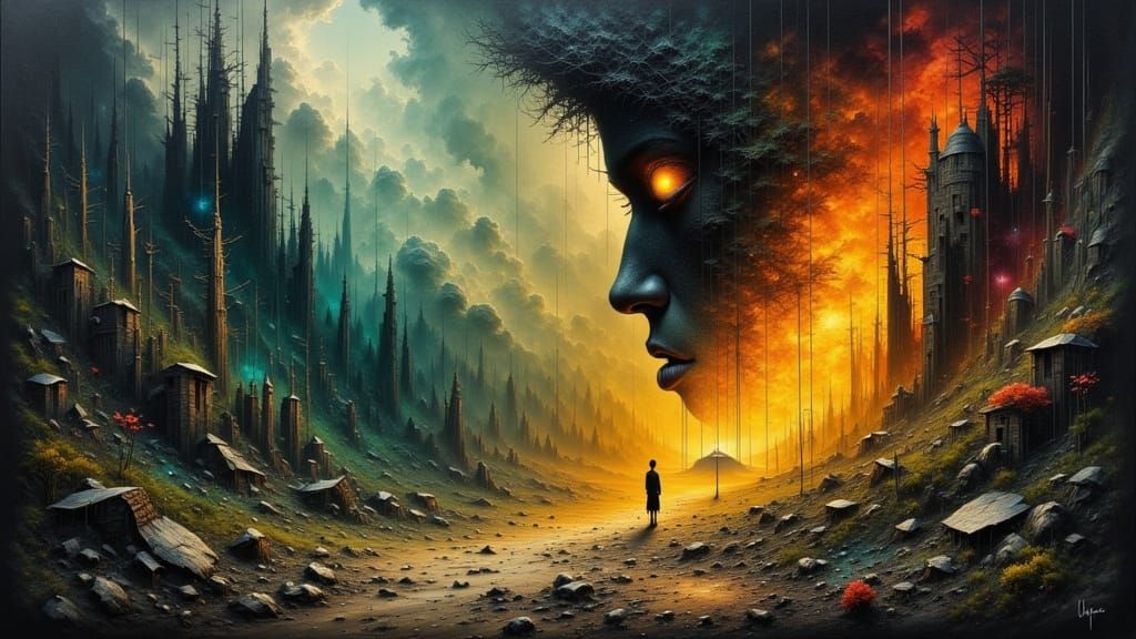 Surrealist Painting of World Puppeteer in Bold Colors