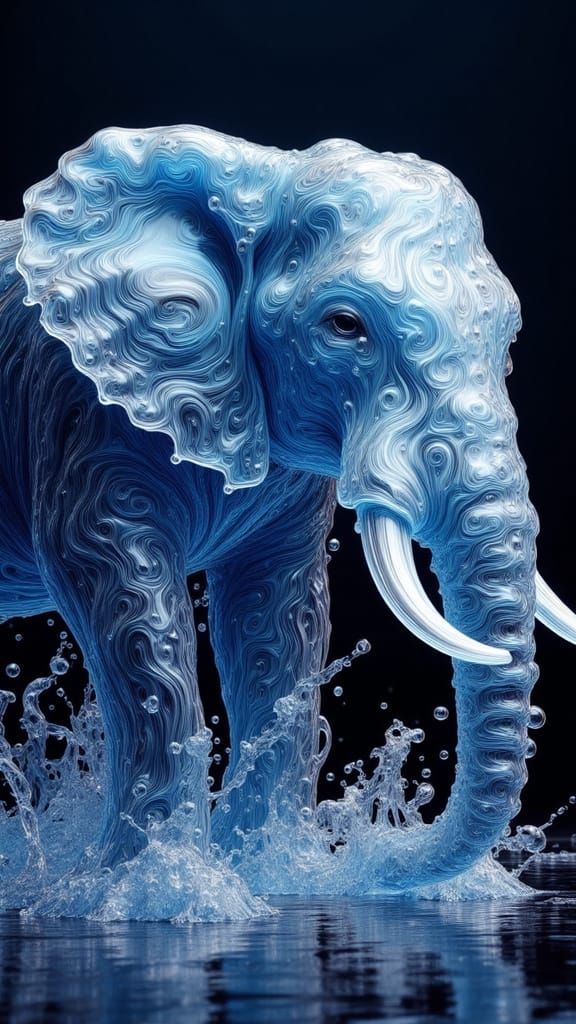 Water Elephant in Bioluminescent Alien Jungle