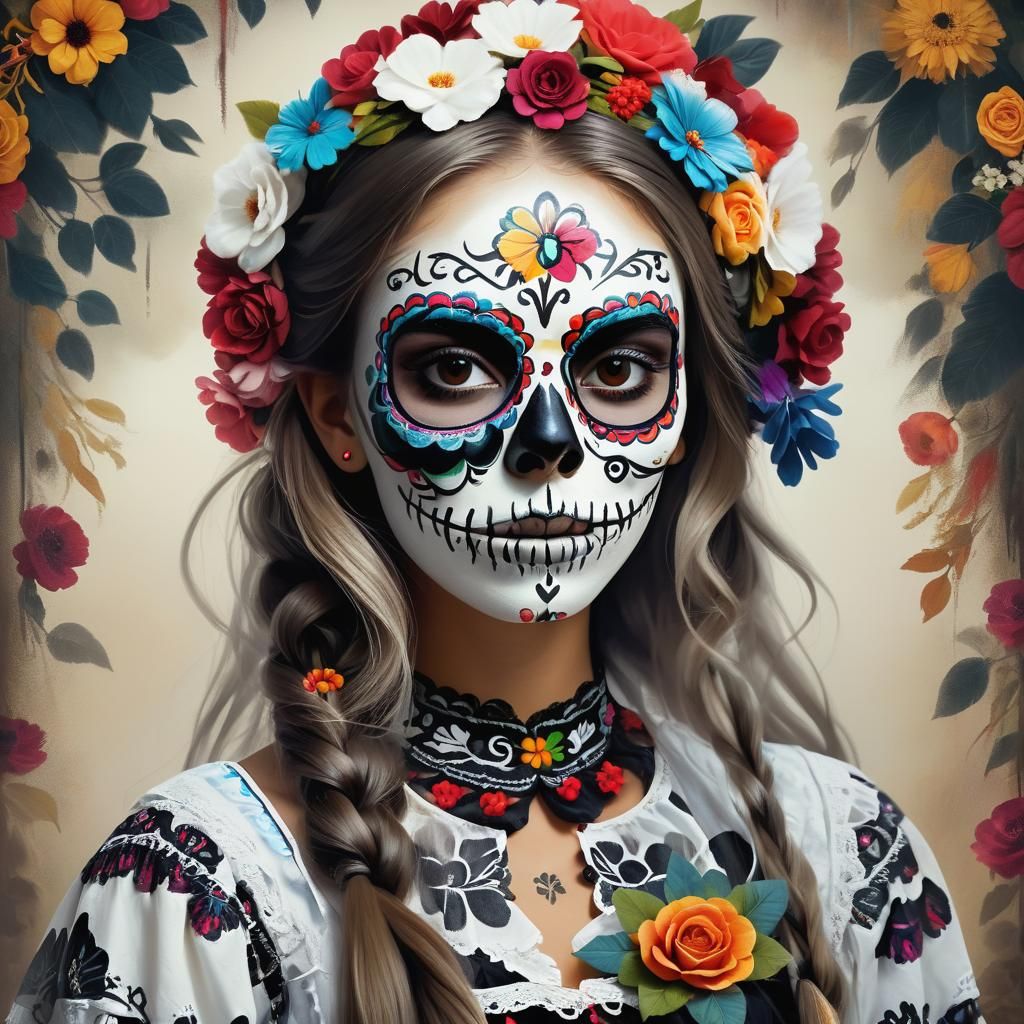Catrina Portrait with Sugar Skull Aesthetic