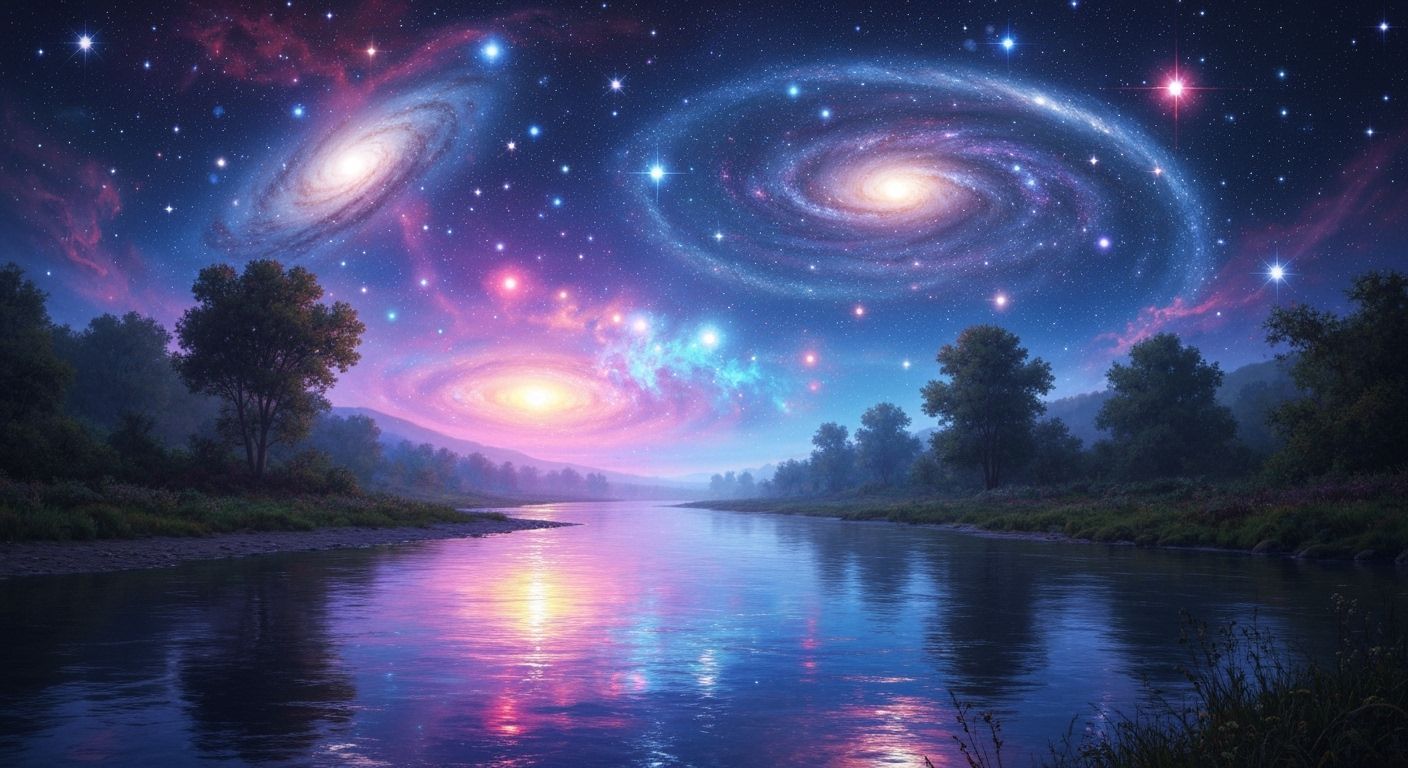 Ethereal River Reflects Cosmic Sky in Digital Matte Painting