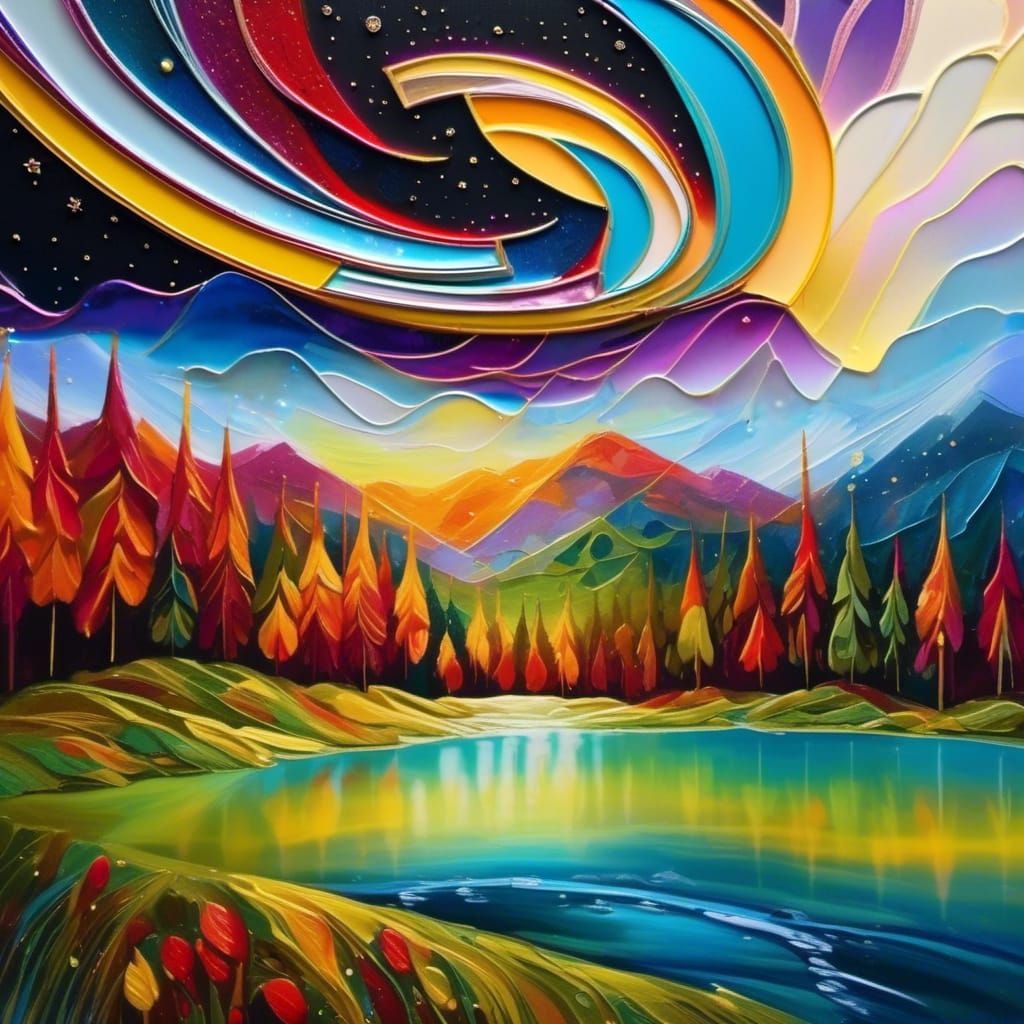 Stained Glass UFO in Mixed Media Fantasy Style