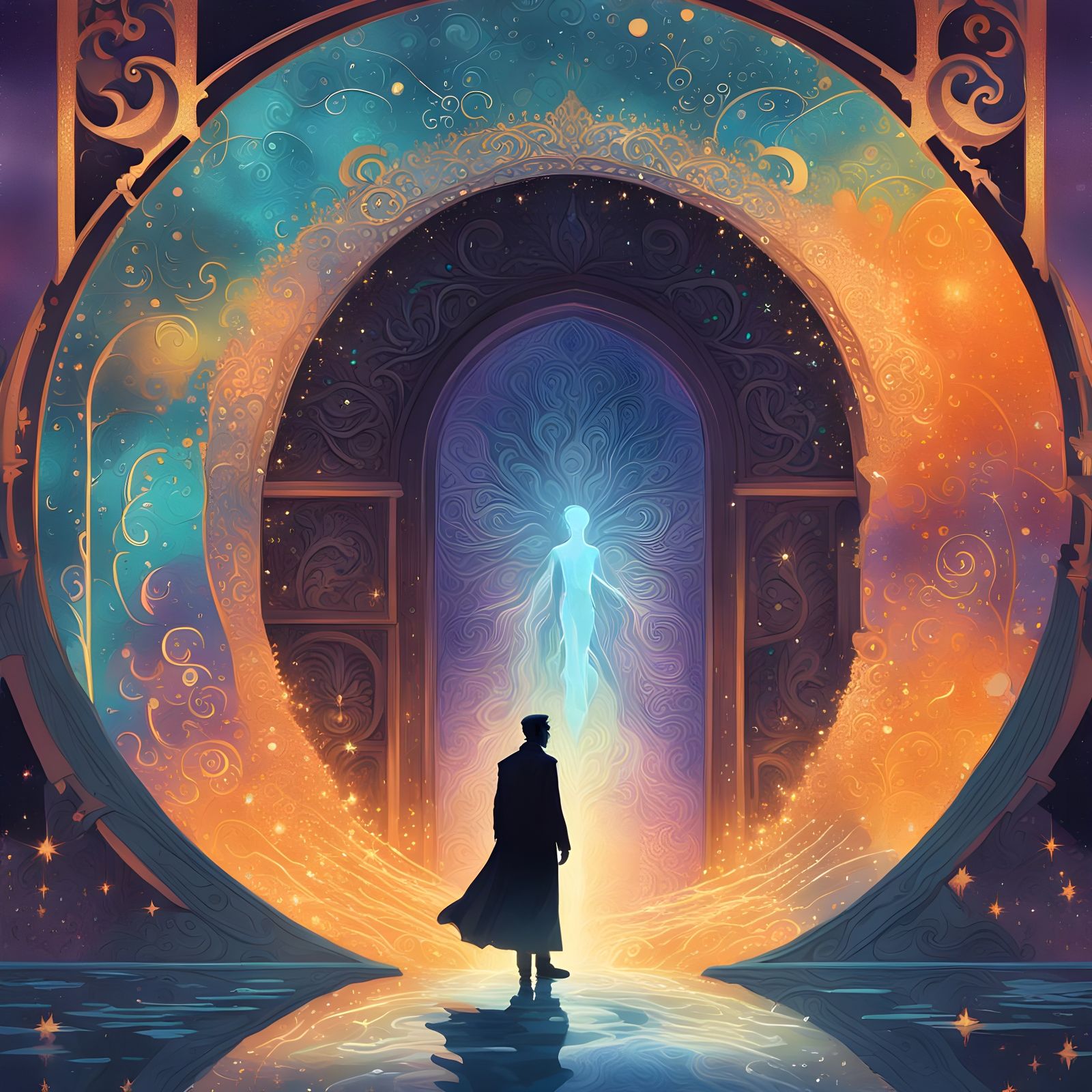 Ethereal Silhouette of Mr. Dunivan in Art Nouveau Style