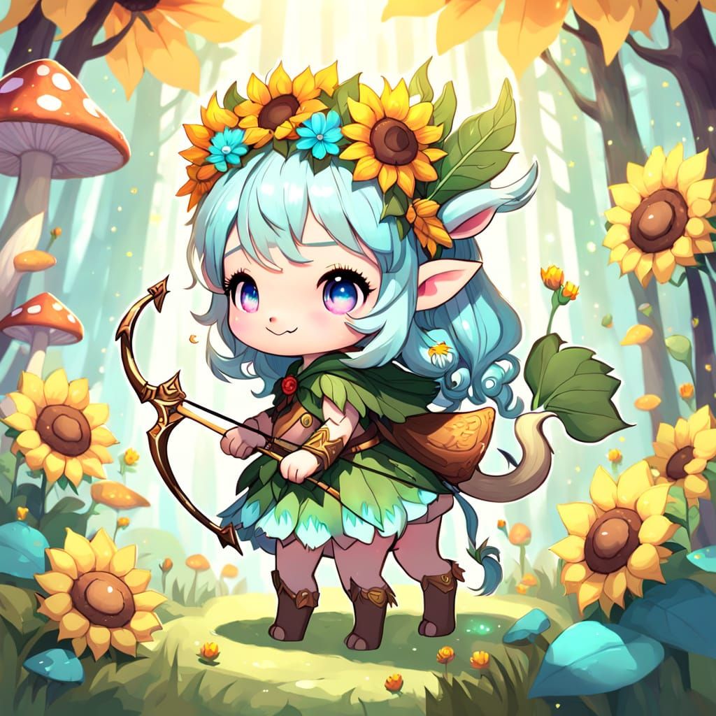 Adorable Chibi Centaur with Bow and Arrow in Forest